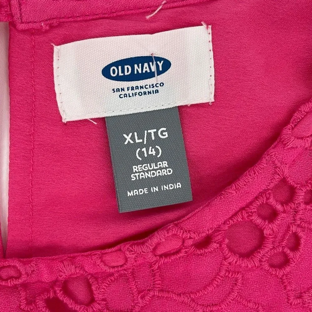 Old Navy Girls Eyelet‎ Trim Sleeveless Cotton Dress Pink Size XL